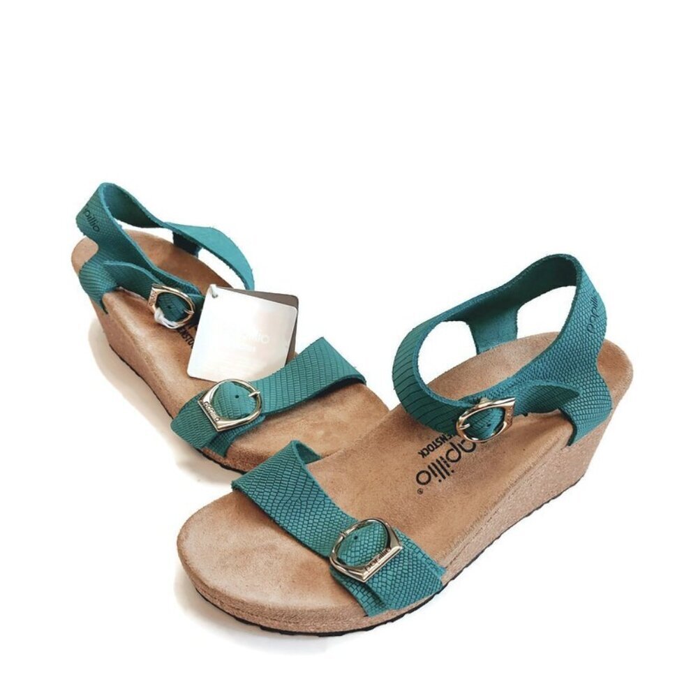 Papillio By Birkenstock Soley Leather Wedge Sandals Sz 10 Biscay Bay NARROW Fit - Picture 5 of 9